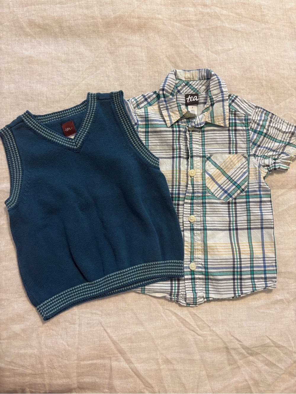 Lot of Tea Collection Sweater Vest and Plaid Button Up